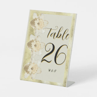 Moderne Narzisse Blume mit Goldrahmen Sockelschild