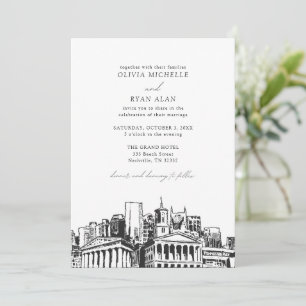 Moderne Nashville Skyline Black & White Wedding Einladung