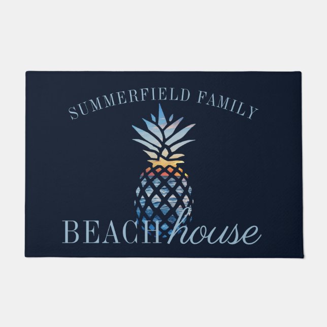 Moderne Nautic Personalisiert Beach House Familie Fußmatte (Vorderseite)
