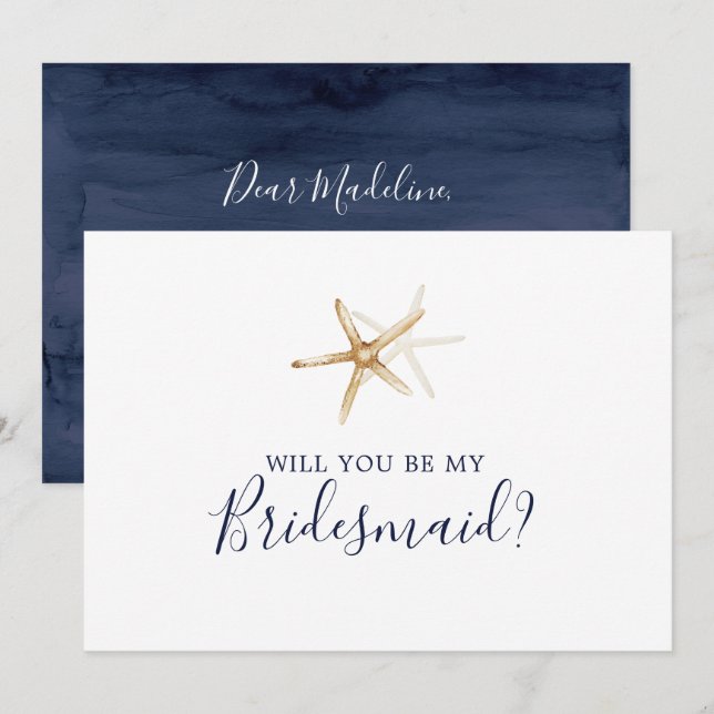 Moderne Nautic Starfish Bridesmaid Vorschlag Card Einladung (Vorne/Hinten)