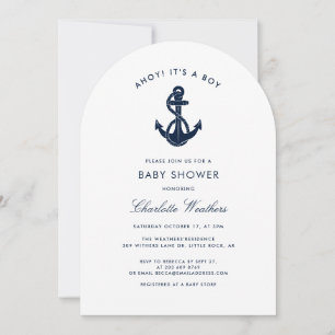 Moderne Nautical Anchor Boy Baby Dusche Einladung