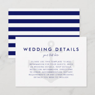 Moderne Nautical Anchor Wedding Details Card RSVP Karte