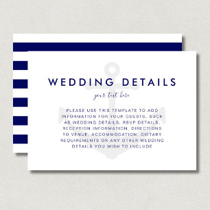 Moderne Nautical Anchor Wedding Details Card RSVP Karte