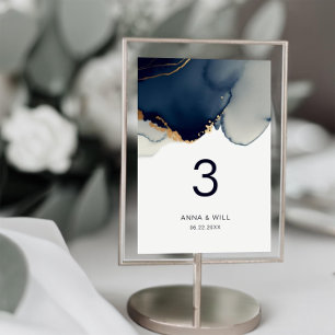 Moderne Nautical Elegant Navy Blue Beach Hochzeit Tischnummer