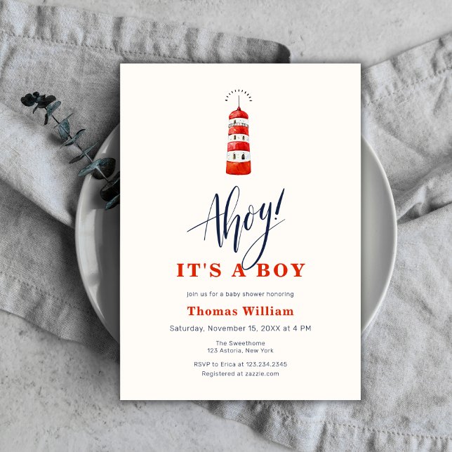 Moderne Nautical Lighthouse Kinderdusche Einladung (Modern Nautical Lighthouse Baby Shower Invitation)