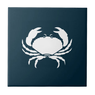 Moderne Nautical Navy Blue Crab Kitchen Backsplash Fliese