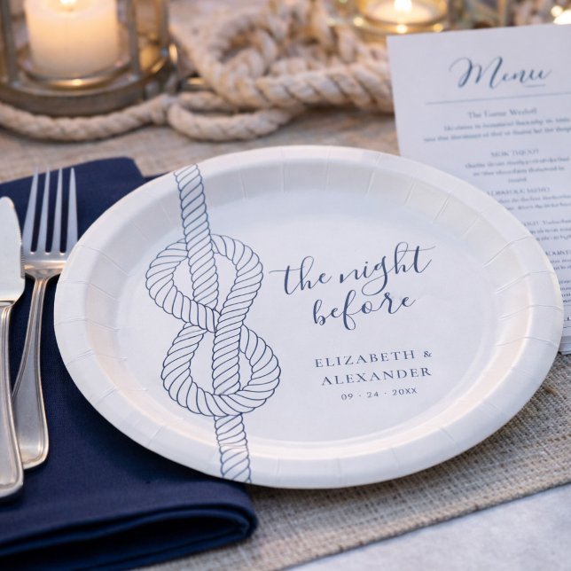 Moderne Nautical Rope Probe Dinner Hochzeit Pappteller (Von Creator hochgeladen)