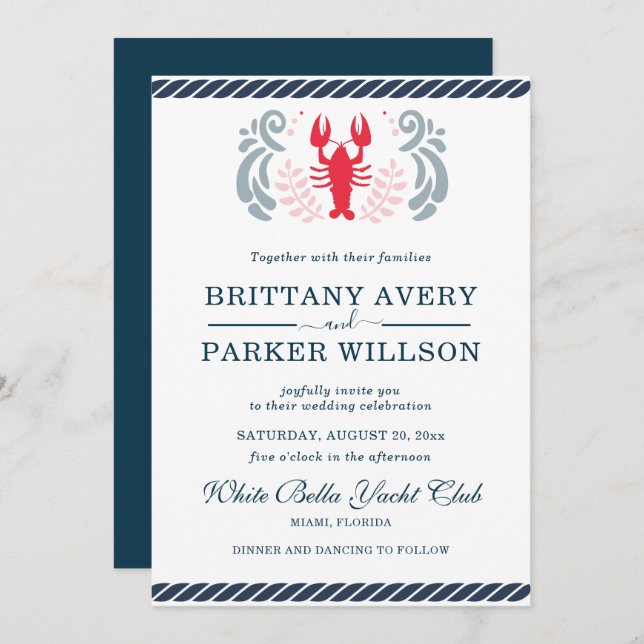 Moderne Nautical Wedding Crab Einladung (Vorne/Hinten)