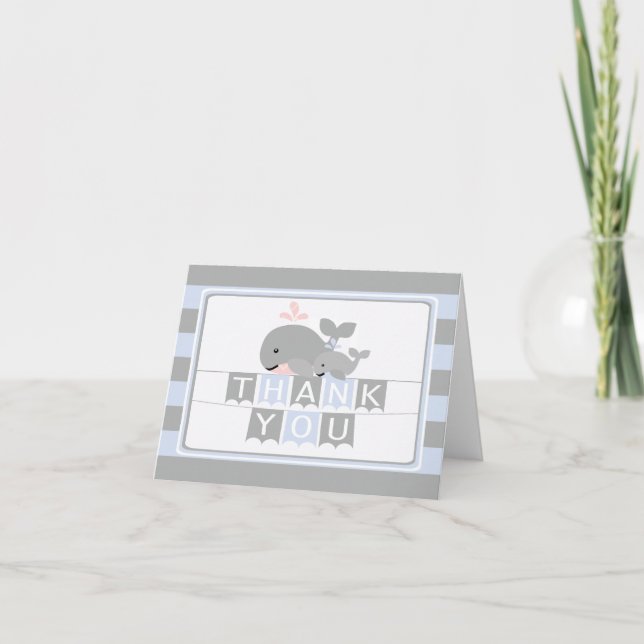 Moderne Nautical Whale Baby Dusche Vielen Dank Dankeskarte (Vorderseite)