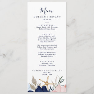 Moderne Nautik Blumenmenü zum Hochzeitsessen Menükarte