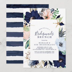Moderne Nautik   Floral Bridesmaiers Brunch Einladung
