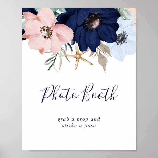 Moderne Nautik | Floral Wedding Foto Booth Sign Poster (Vorne)