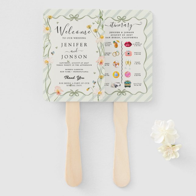 Moderne Nautik | Floral Wedding Program Hand Fan Fächer (Vorne und Hinten)