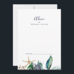Moderne Nautik | Grüne Hochzeit Hinweiskarte<br><div class="desc">Diese moderne Hochzeitskarte im nautischen Grünen eignet sich perfekt für eine Kreuzfahrt oder eine Hochzeit am Strand und kann für jede Veranstaltung verwendet werden. Das botanische Design zeichnet sich durch wunderschöne grüne Blätter mit marinen Blume und goldenen Seesternakzenten aus und verleiht ihm ein Strandlebnis. Diese Ratschläge können als Gästebuchalternative für...</div>