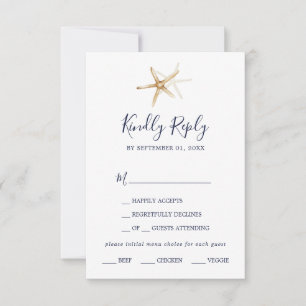 Moderne Nautik RSVP-Karte für das Menü "Starfish RSVP Karte