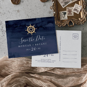 Moderne Nautik   Schiffs-Helm Save the Date Postka Einladungspostkarte
