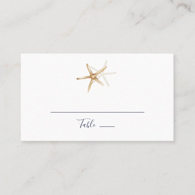 Moderne Nautik | Starfish Flat Wedding Platzkarte (Vorderseite)