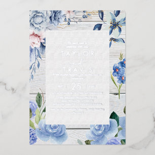 Moderne nautische Blumen   Silberfolie Hochzeit  Folieneinladung