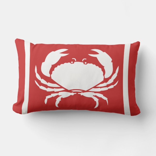 Moderne nautische CRAB weiß rot im Freien Kissen Für Draußen (Vorderseite)
