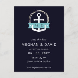 Moderne Navy Anchor Nautical Monogram Wedding Rett Ankündigungspostkarte