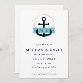 Moderne Navy Anchor Nautical Monogram Wedding Rett Save The Date