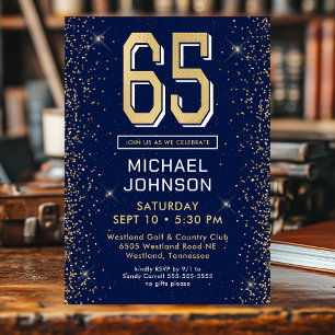 Moderne Navy Blau 65. Geburtstag  Einladung