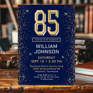 Moderne Navy Blau 85. Geburtstag Einladung
