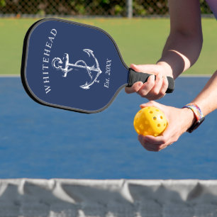 Moderne Navy-Blau-Anker-Monogramm Pickleball Schläger