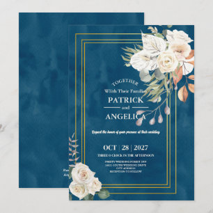 Moderne Navy Blau Burgund Gold Röte Pink Hochzeit Einladung