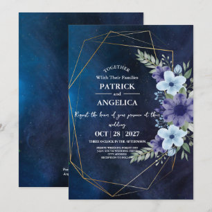 Moderne Navy Blau Burgund Gold Röte Pink Hochzeit Einladung