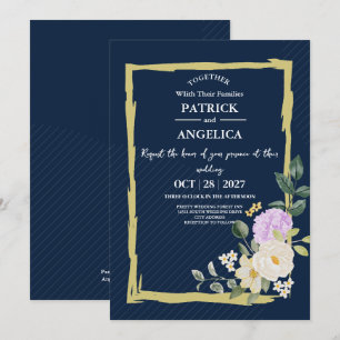 Moderne Navy Blau Burgund Gold Röte Pink Hochzeit Einladung
