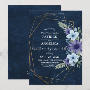 Moderne Navy Blau Burgund Gold Röte Pink Hochzeit Einladung