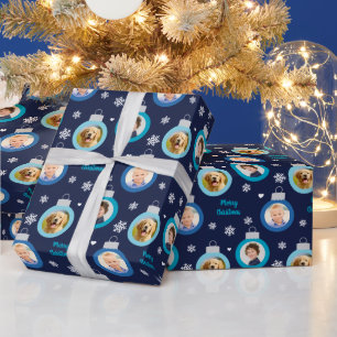 Moderne Navy-Blau-Foto-Verzierung Frohe Weihnachte Geschenkpapier