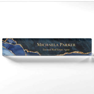 Moderne Navy Blau Gold Achat Geode Immobilien Namensplakette