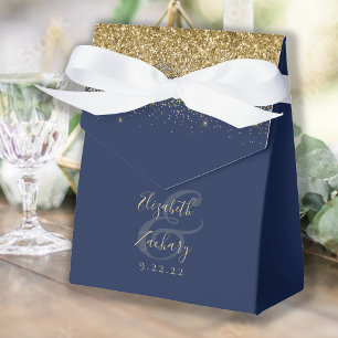 Moderne Navy Blau Gold Glitter Hochzeit Geschenkschachtel