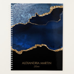 Moderne Navy-Blau-Gold-Marmor-Glitter Planer