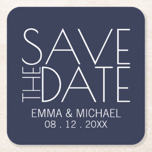 Moderne Navy-Blau Hochzeit Save the Date Rechteckiger Pappuntersetzer