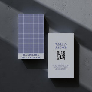 Moderne Navy-Blau karierte QR-Code-Muster  Visitenkarte