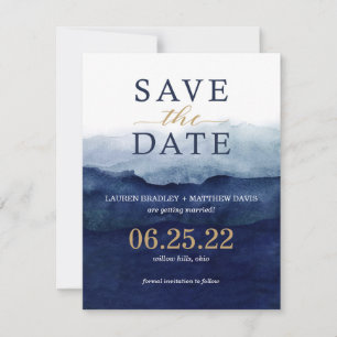 Moderne Navy-Blau-Ombre-Aquarell-Save-the-Date-Kar Save The Date