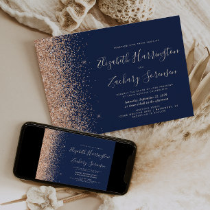 Moderne Navy-Blau-Pfirsich-Glitter-Hochzeit Einladung