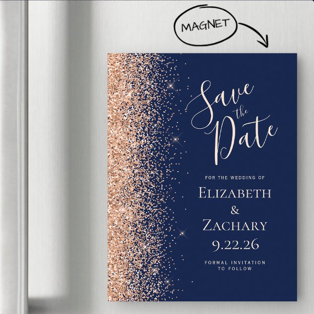 Moderne Navy Blau Pfirsich Save Date Magnetkarte (Von Creator hochgeladen)