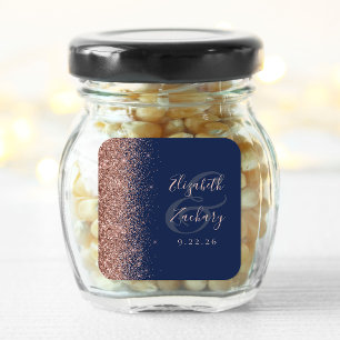 Moderne Navy-Blau-Roségold-Glitzer-Ecken-Hochzeit Quadratischer Aufkleber