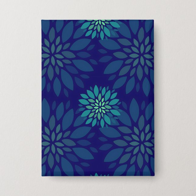 Moderne Navy-Blau und Grün Florale Blätter Muster Button (Vorderseite)
