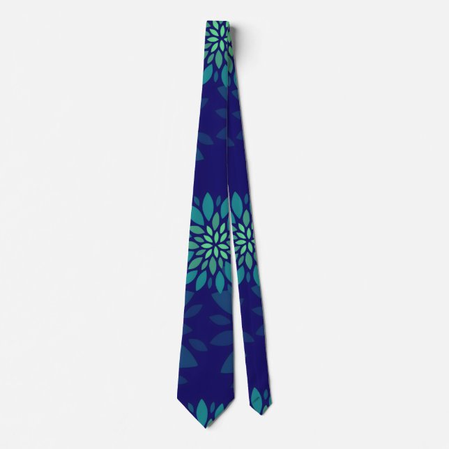Moderne Navy-Blau und Grün Florale Blätter Muster Krawatte (Vorderseite)