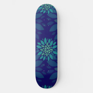 Moderne Navy Blau und Grüne Florale Blätter Muster Skateboard