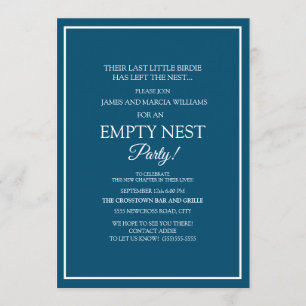 Moderne Navy Blau Weiße Empty Nest Party Einladung