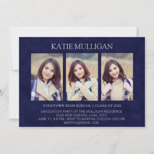 Moderne Navy-Blue-4-Foto-2-Seiten-Abschlussfeier Einladung