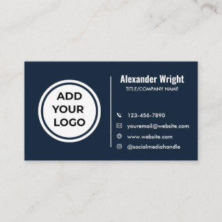 Moderne Navy-Blue-Add-Logo-Kontaktgeschäftskarte Visitenkarte
