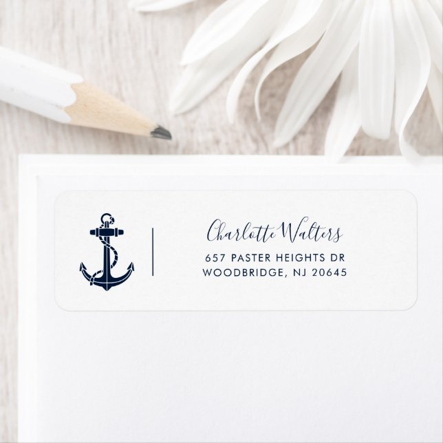 Moderne Navy Blue Anchor Script-Rücksendeadresse (Insitu)