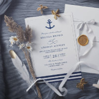 Moderne Navy-Blue-Anker-nautische QR-Code-Hochzeit
